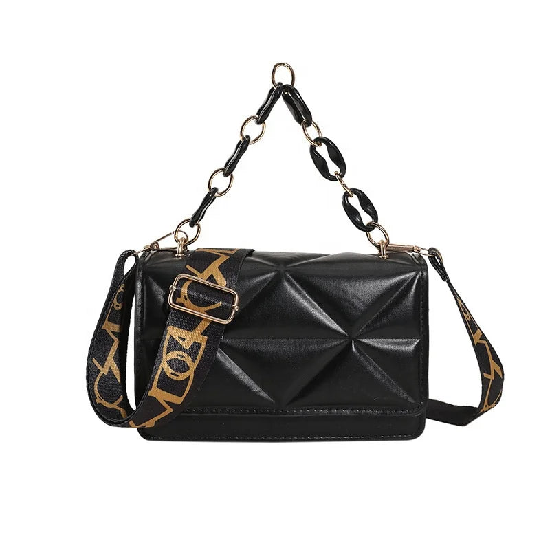 Women Shoulder Bag Chain Small Square Bag Wide Strap Ladies Flap Bag Fashion Casual  Solid Color Portable Crossbody Handbags