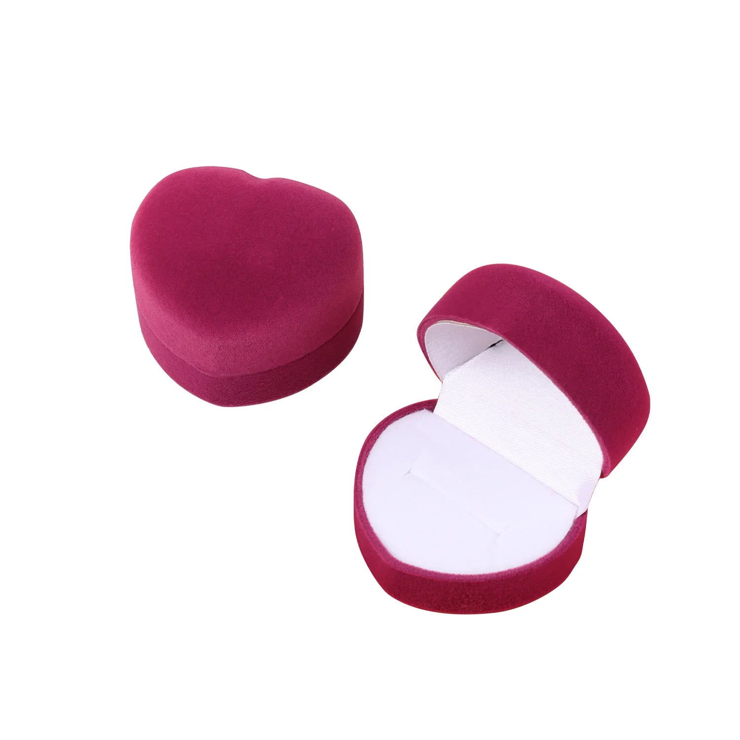Stock Heart Shape Purple Flocking Velvet Gift Proposal Wedding Ring Jewelry Box Packaging