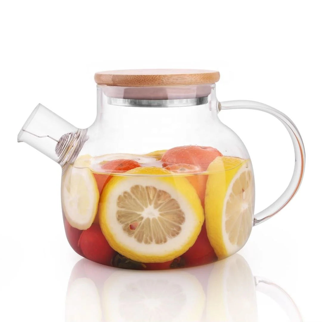CnGlass 600ml Glass Tea Pot  Stovetop Safe Glass Water Jug Borosilicate Glass Teapot With  Bamboo Lid