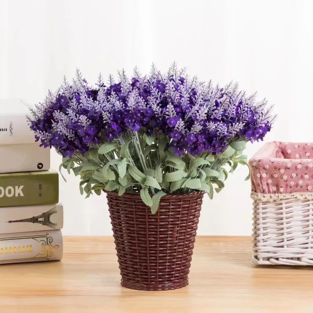 M267 Wholesale Home Wedding Decoration 10 Heads Lavender Plant Flower Pots Artificial Lavender Flowers