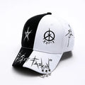 Personality White Black Graffiti Baseball Cap With Ring Hip Hop Fashion Trend Hat