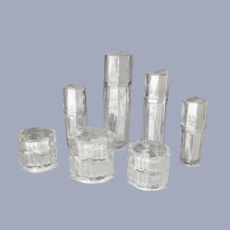 5g 10g 15g 30g 50g Luxury In-stock Empty Shiny Silver Plastic Cream Jars 30ml 50ml 100ml Silver Ready to Ship Jar and Bottle Set