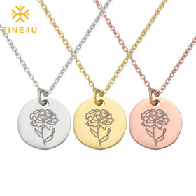Personalized Custom Valentines Day Gift 2024 Jewelry Stainless Steel Pendant 12 Month Birth Flower Necklace
