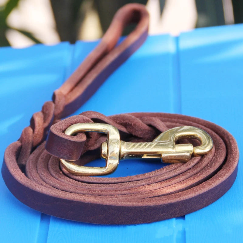 Wholesale Leather Pet Durable Walking Leash Retractable Genuine Leather Pet Dog Leash Leather Dog Training Leash