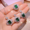 Retro Emerald Gemstone Zircon Jewelry Sets Luxury Wedding Green Cubic Zirconia Necklace Earrings Rings Jewelry Set for Women