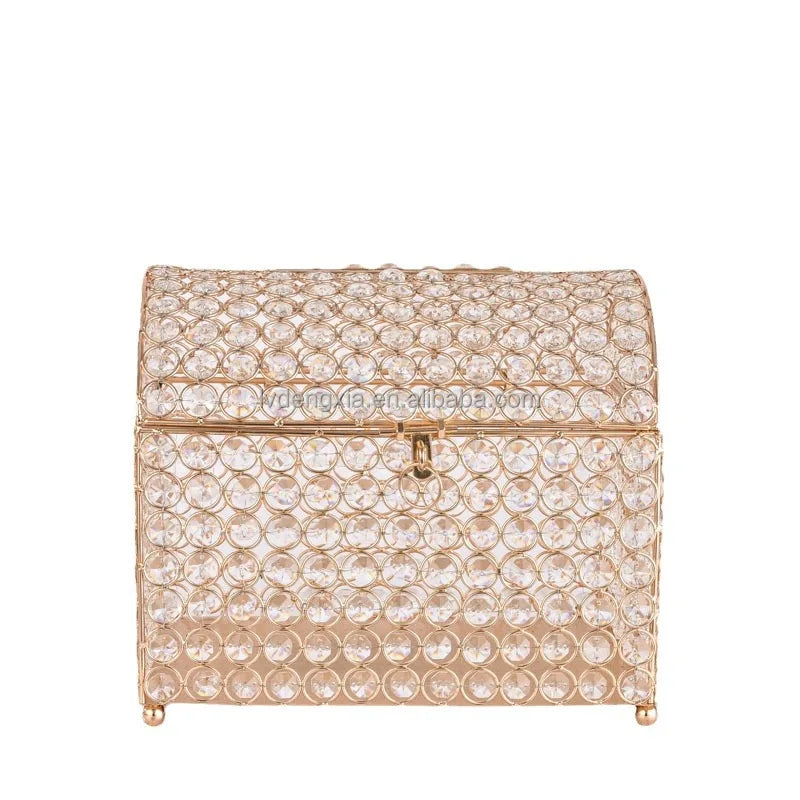 Wedding Card Holder Box Gold Color Treasure Chest Wedding Money Box Crystal Bead Card Receiving Box for Birthday Graduation