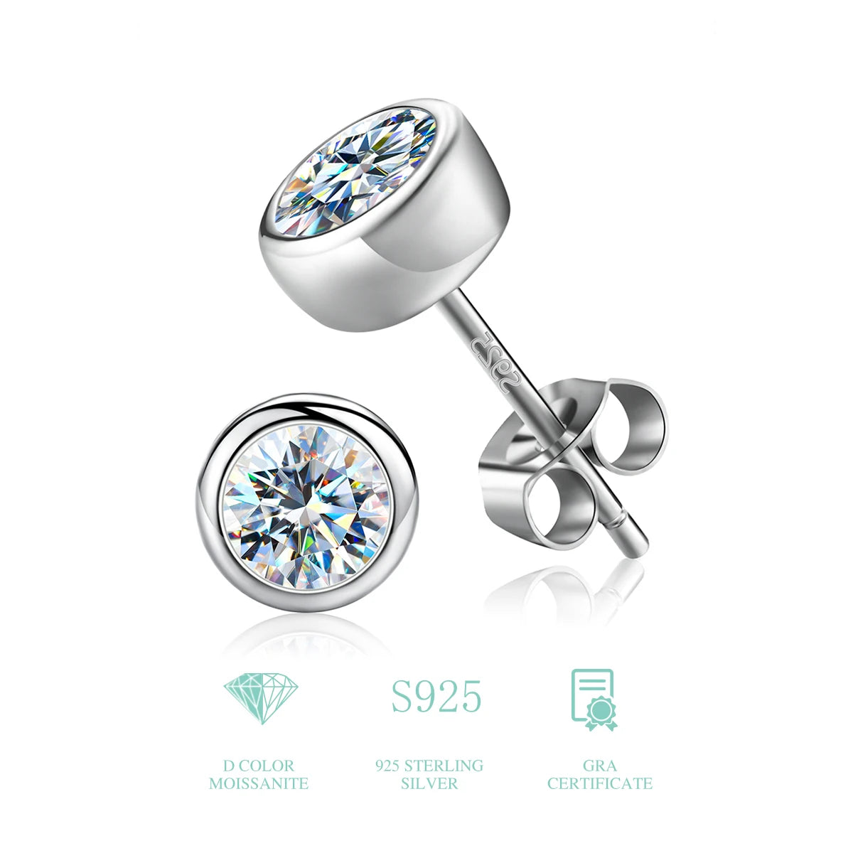 GRA  0.5 1 CT Moissanite Diamond Round Stud Earring for Women 925 Sterling Silver Solitaire Wedding Luxury Fine Jewelry Set