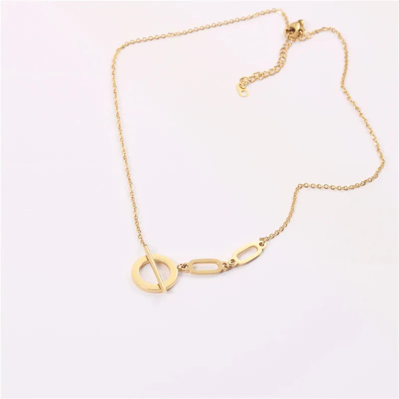 Women Minimalist Stainless Steel Geometric Link Circle Pendant Necklace