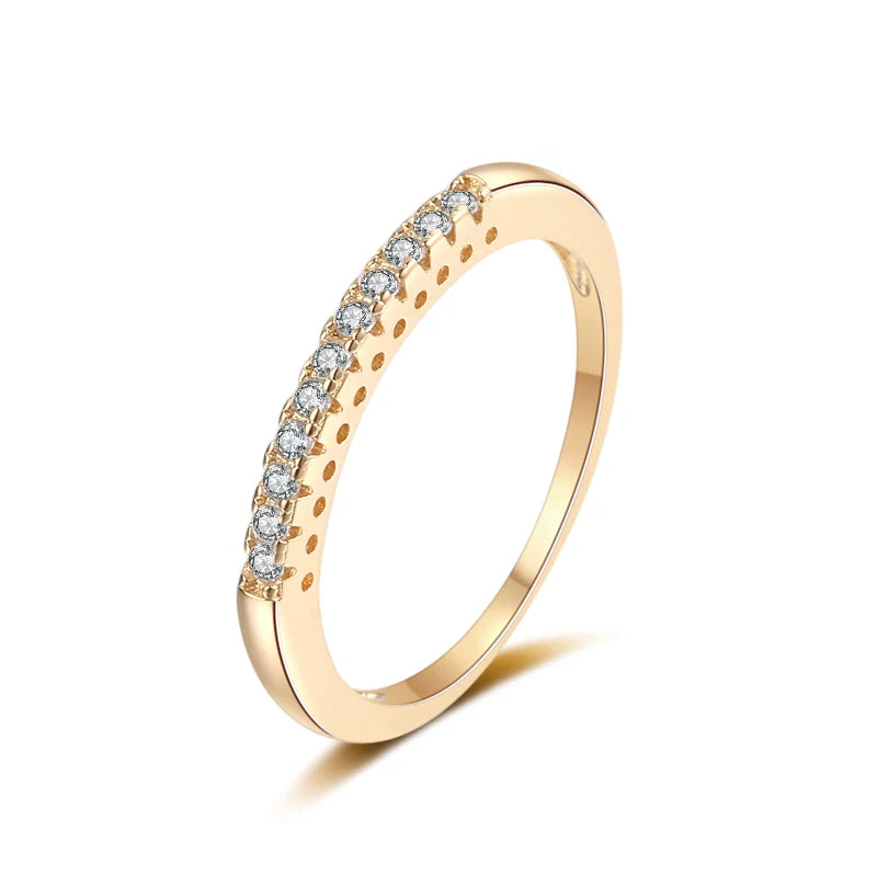 Wedding Rings Sparkling Zircon Engagement Luxury Couple Rings Gold Brass Trendy Golden Gemstone Rings