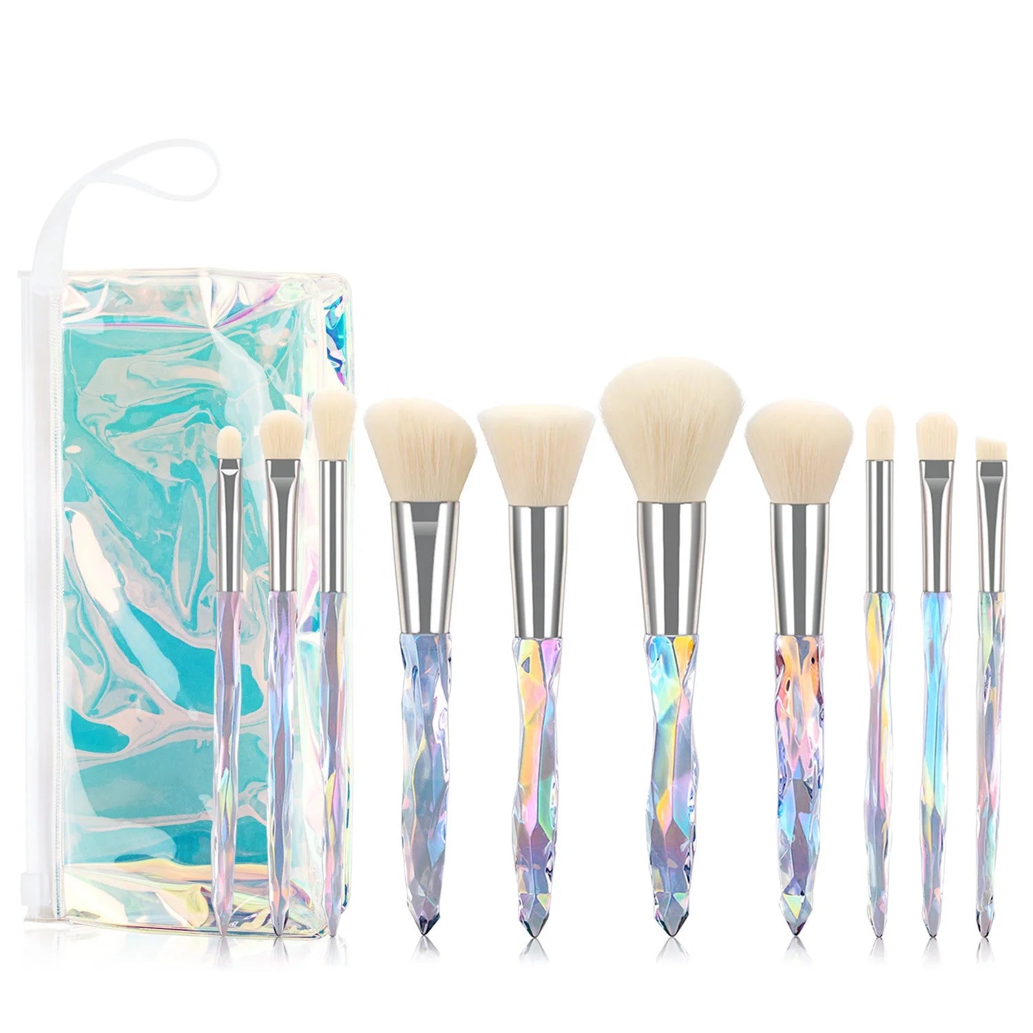 Custom Logo 10 Piece Crystal Rhinestone Makeup Brushes Set with Diamond Laser Travel Case Holder