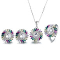 Luxurious Ladies Jewelry Set Colorful Gems Neckchain Pendant Earring Ring Wedding Gift