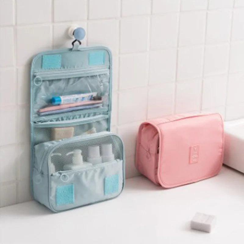 Korea Fashionable Large Capacity Travel Toiletry Bag Water-Resistant Polyester Makeup Organizer Zipper Promotional Hanging