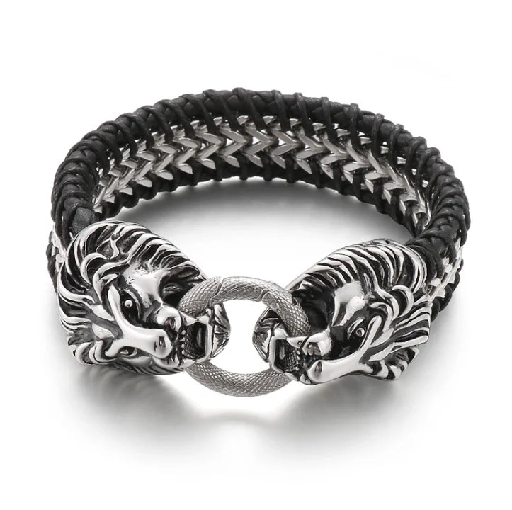 Men lion Head Bracelet Gold Black Punk lion Stainless Steel Bracelet