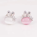 Real 925 Sterling Silver Rabbit Opal Stud Earrings for Women Girls Fashion Sterling-silver-jewelry Brincos Brinco Cute Earrings