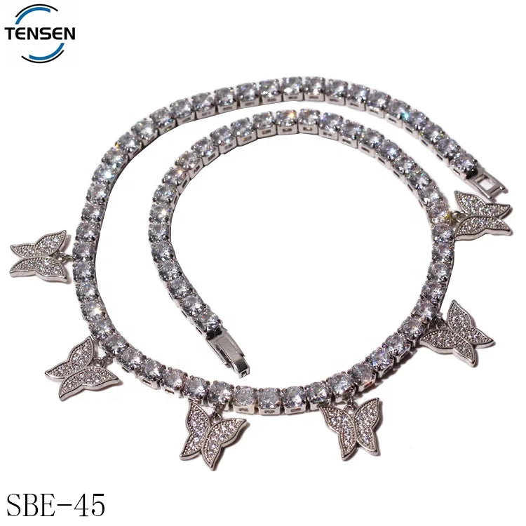 Exquisite Shiny Silver Shoes Chain Accessory Wholesale Welded Link Crystal Chains With butterfly Charms