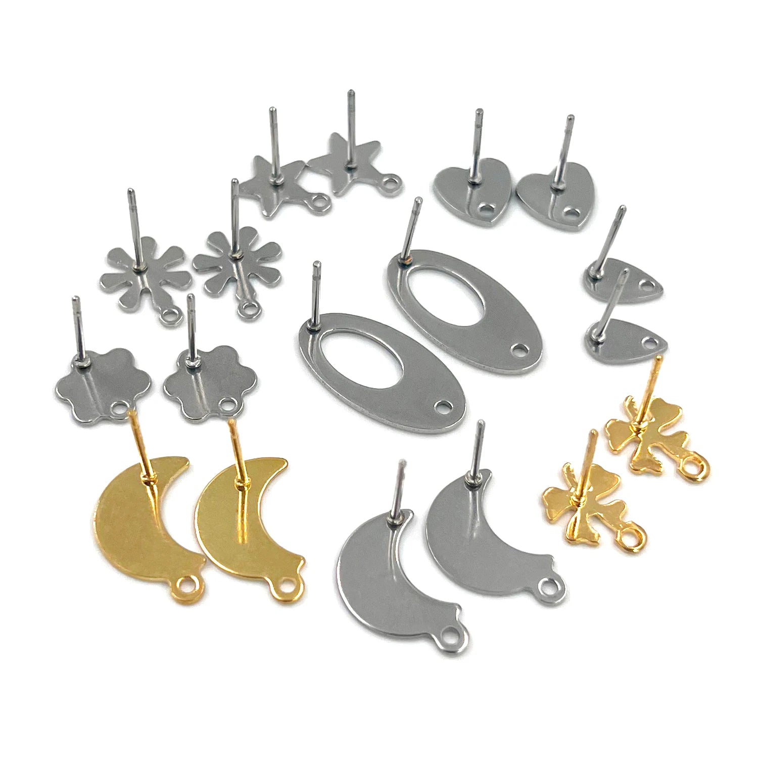 12mm Metal Stainless Flower Posts Stud Base Pins Blank Silver 14K 18K Gold Hypoallergenic Surgical Steel Jialin Brand for