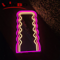 Winbo Custom Neon Wavy Mirror for Bathroom Decorative Mirror Wall With Neon Lights Led Mirror