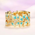 CAOSHI 18K Gold Plated Colorful Female Flower Leaves Dripping Oil Rings Band Fashion Micro Pave Cubic Zircon Ring