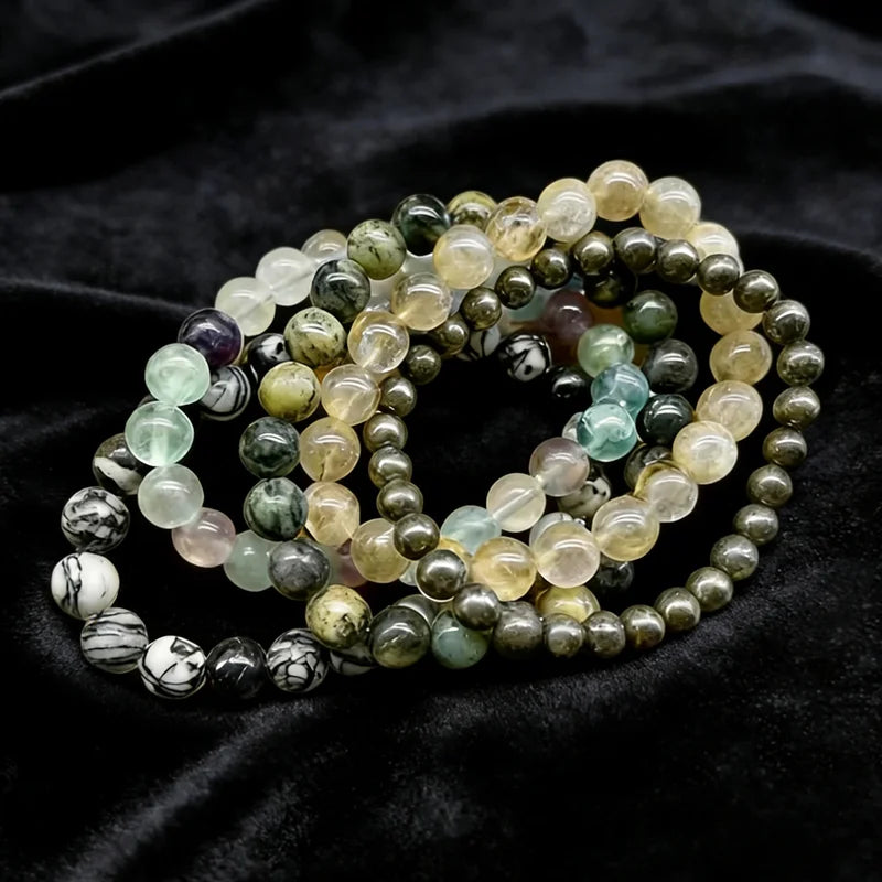 Wholesale Handmade Natural Stretch Beads Gold Rutilated Quartz Fluorite Chrysoprase Beaded Bracelets for Men and Women