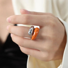 Retro Stainless Steel Couple Rings Color Shaft Enamel Craft Open Ring Titanium Steel No Fading Jewelry Accessories