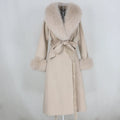 OFTBUY 2023 X-long Tassel Cashmere Wool Blends Real Fur Coat Belt Winter Jacket Women Natural Fox Fur Collar Cuffs Streetwear