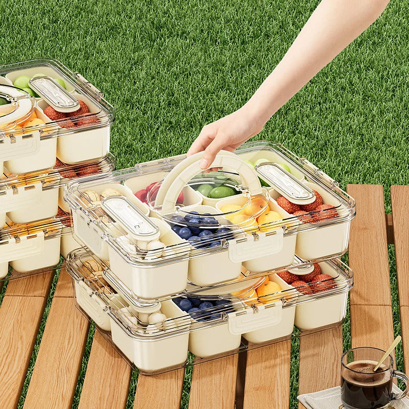 OWNSWING Divided Serving Tray With Lid and Handle Snack Containers With Fork and Spoon Fruit Tray Candy Organizer