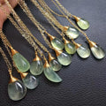 Initial 925 Sterling Silver 18K Gold Plated Fashion Gemstone Natural Prehnite Hand Wound Pendant Necklace