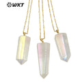 WT-N1390 Amazing Healing Aura Crystal Quartz Point Necklace Simple Hoop Angel Color Stone Hexagon Necklace in Gold