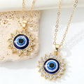 Best-selling Vintage Sun Flower Gold-plated Zircon Blue Eye Pendant Necklace for Gift