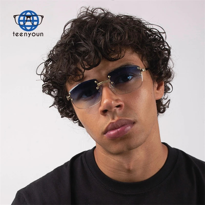 Teenyoun  Hot Sale Street Beat Frameless Sunglasses Men Women Fashion Rimless Luxury Square Sun Glasses Ladies Oculos