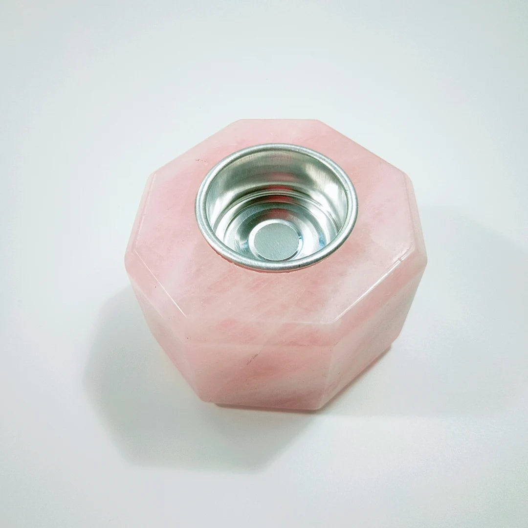 DIY Beauty Anti-aging Natural Mineral Rose Quartz Candle Holders Crystal Healing Candlestick Holder for Decoration