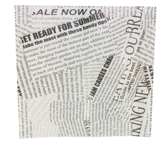 Hot Sales Newspaper Greaeproof Wrapping Hamburger Paper Wax Paper Food Wrapping Oily Food Sandwich Burger Wrap Paper