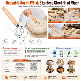 Customized Logo Reusable Stainless Steel Dough Whisk Kitchen Hand Mixer Wholesale Supply