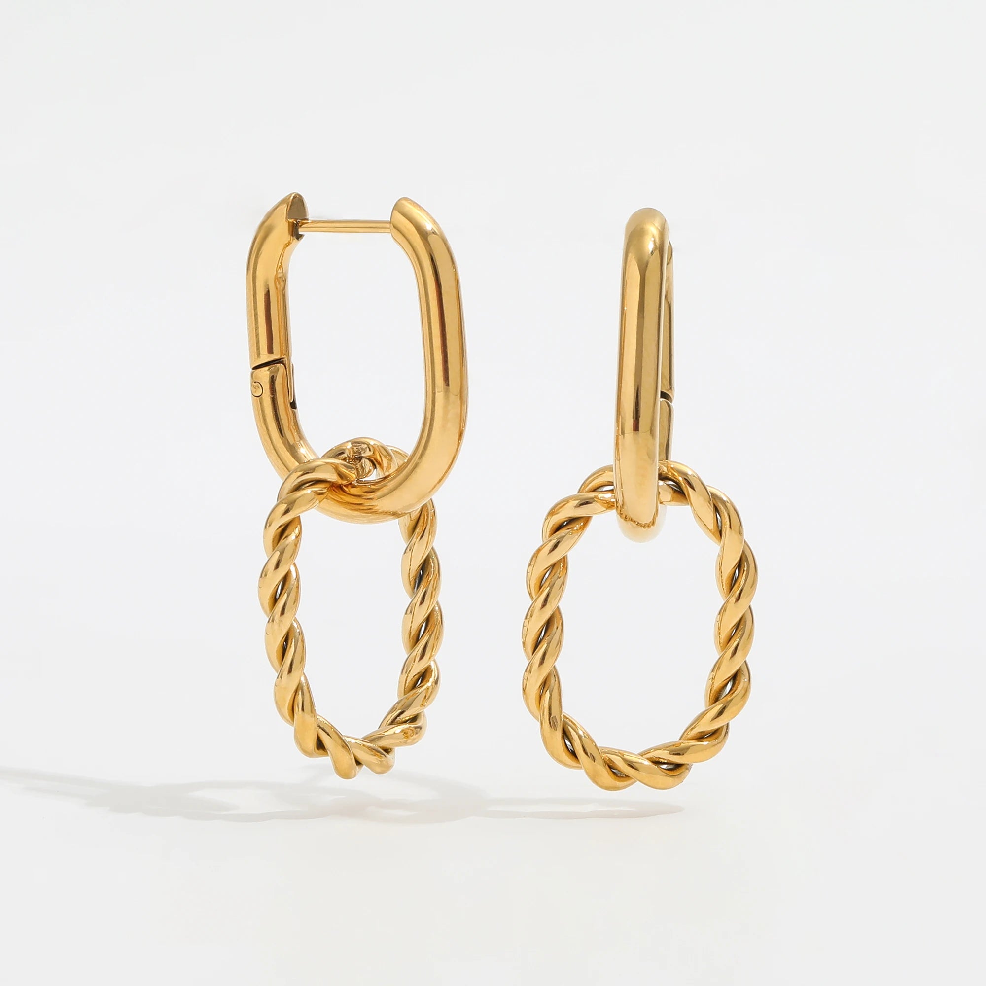 JOOLIM  High End  Gold Plated Rope Chain 2 in 1 Convertible Removable  Hoop Earring Stainless Steel Fashion Jewelry