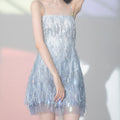 Summer Australian French Ladies Temperament Hot Diamond Suspender Skirt Muse Dress Design Sense Formal Knee-Length Crepe Dress