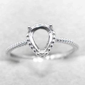 Semi Mount 6*8mm Sterling Silver Ring Pear Shape Empty Blank Support Claws Setting S925 Base Without Center Stone for DIY Inlay