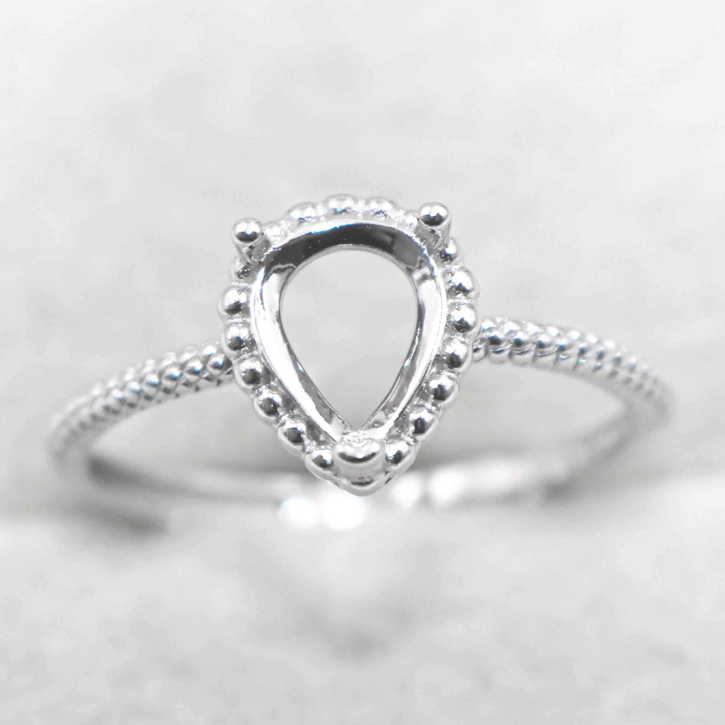 Semi Mount 6*8mm Sterling Silver Ring Pear Shape Empty Blank Support Claws Setting S925 Base Without Center Stone for DIY Inlay