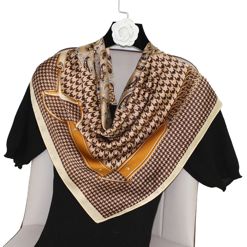 2022 Custom LOGO Colorful Imitation Silk Scarf Luxury Designer Printed Silk Scarf