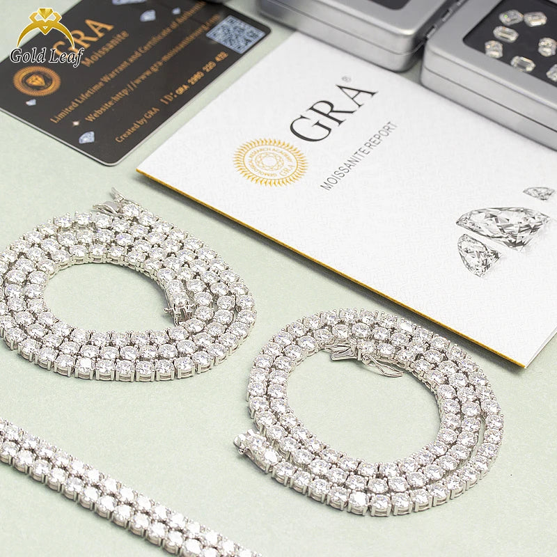 Goldleaf Jewelry 925 Sterling Silver Tennis Necklace Men's Iced 3-5mm D Color Diamond Link Chain with Moissanite Wholesale