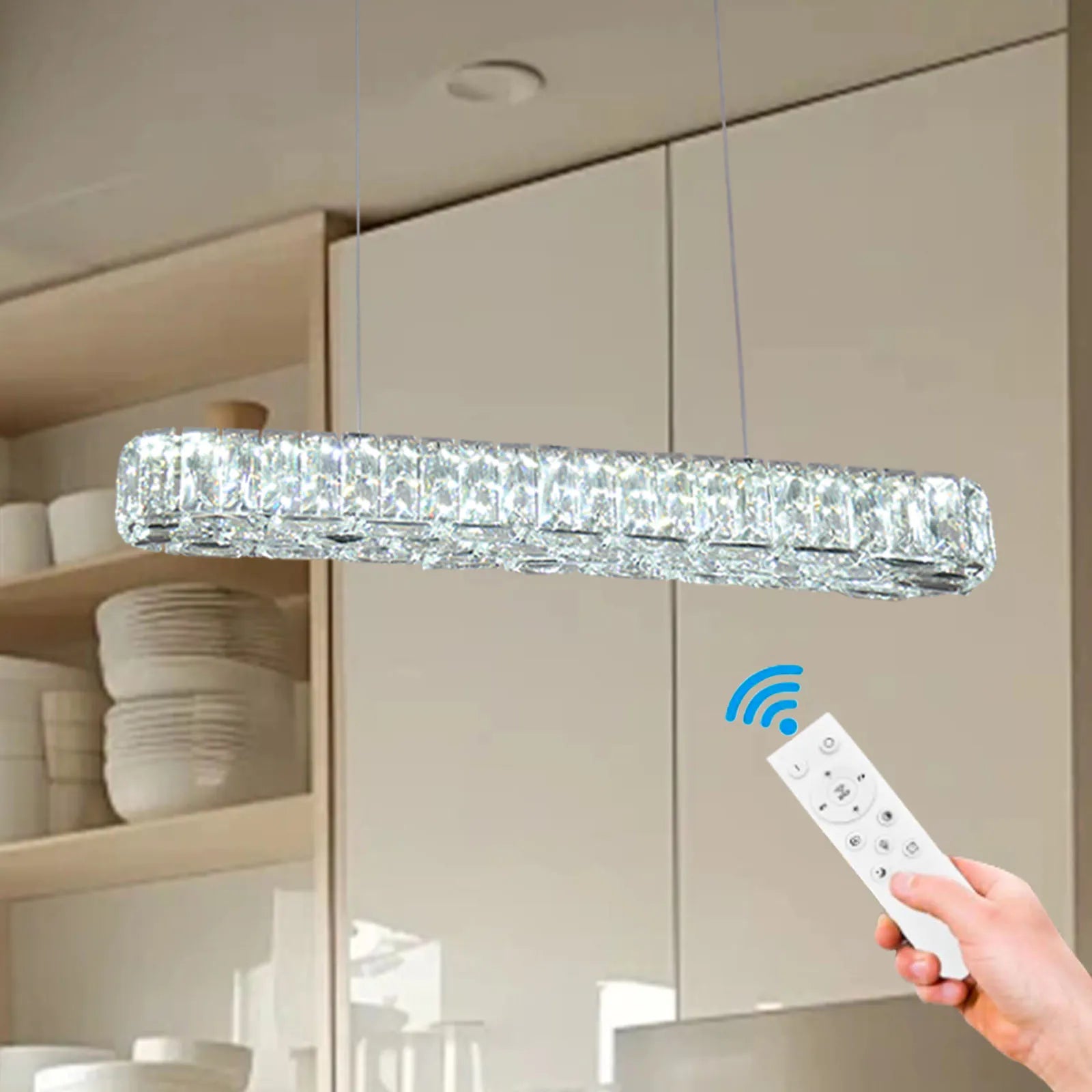 Modern Luxury Dining Chandelier Round Crystal Ceiling Lamp with Remote Control Nordic Style