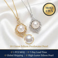 Trendy 10-11mm AAA Grade Edison Freshwater Pearl Wing-Shaped Pendant Necklace with Brass Link Chain for Women & Children