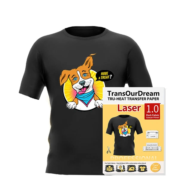 TransOurDream Iron on Dark T Shirts Printable Heat Transfer Paper for Laser Printers