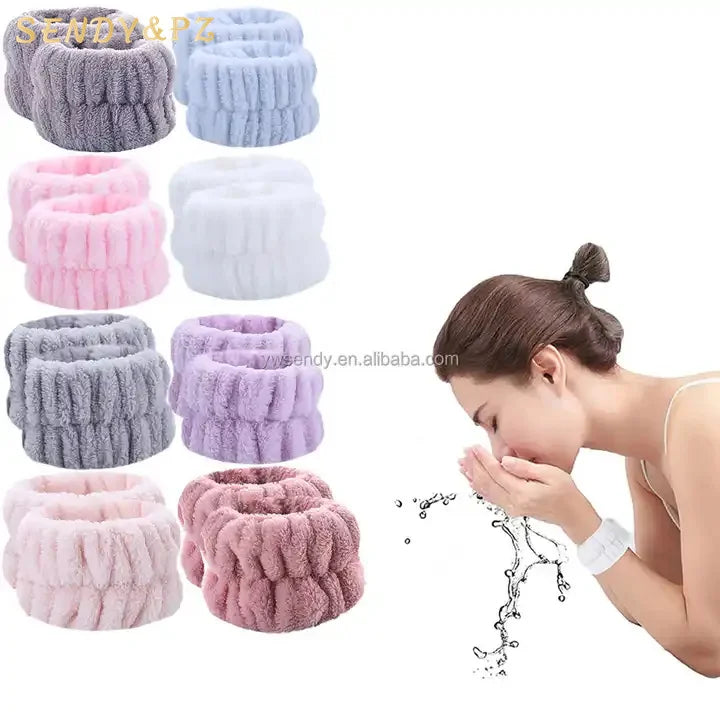 Hot Sales Custom Fashionable Bow Spa Headband Set Water Absorbing Wrist Strap Make-Up Headband Design