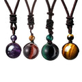 Women Men Adjustable Healing Crystals Natural Tiger Eye Amethyst Lucky Blessing Protection Chakra Beads Stone Pendant Necklace