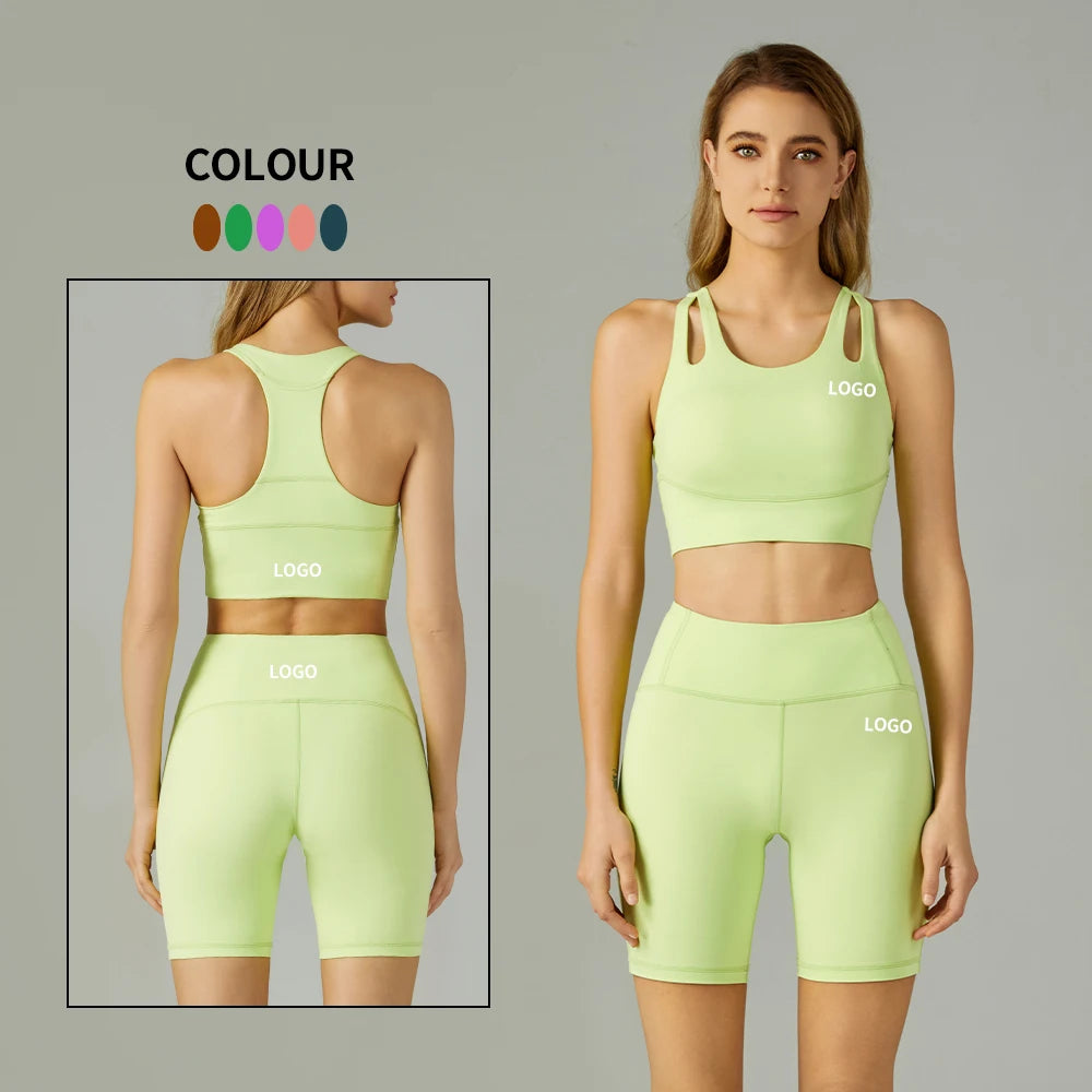 Tummy Control Running Home Workout Shorts High Waist for Womens Back Cross Bra Yoga Leggings Gym Fitness Sets