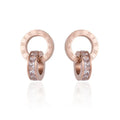 Romantic Rose Gold Stainless Steel Double Ring Earrings with Diamond Inlaid Roman Numerals New Creative Trendy Party Jewelry
