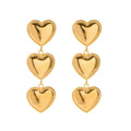N&S 18K Gold Stainless Steel Triple Heart Tassel Drop Earrings Fashion Statement Jewelry Trendy Style for Gift