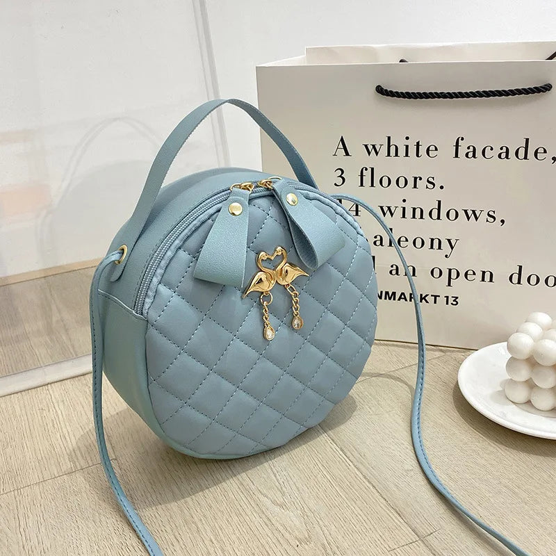 Round Pu Leather Mini Small Crossbody Pouch Embroidery Purses Elegant Design Women Shoulder Bags Handbags