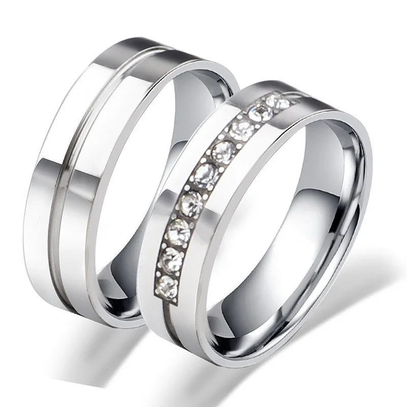 2021 Stylish Couple Ring Titanium Steel Inlaid with Zircon for Wedding and Engagement Diamond Rings