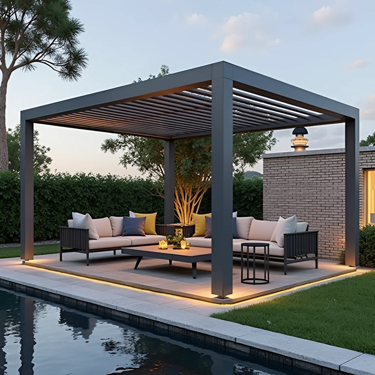 Retractable Aluminum Pergola with Bioclimatic Sliding Glass Door and Canopy for Garden Buildings Pavilion Patio Deck MegaBDM